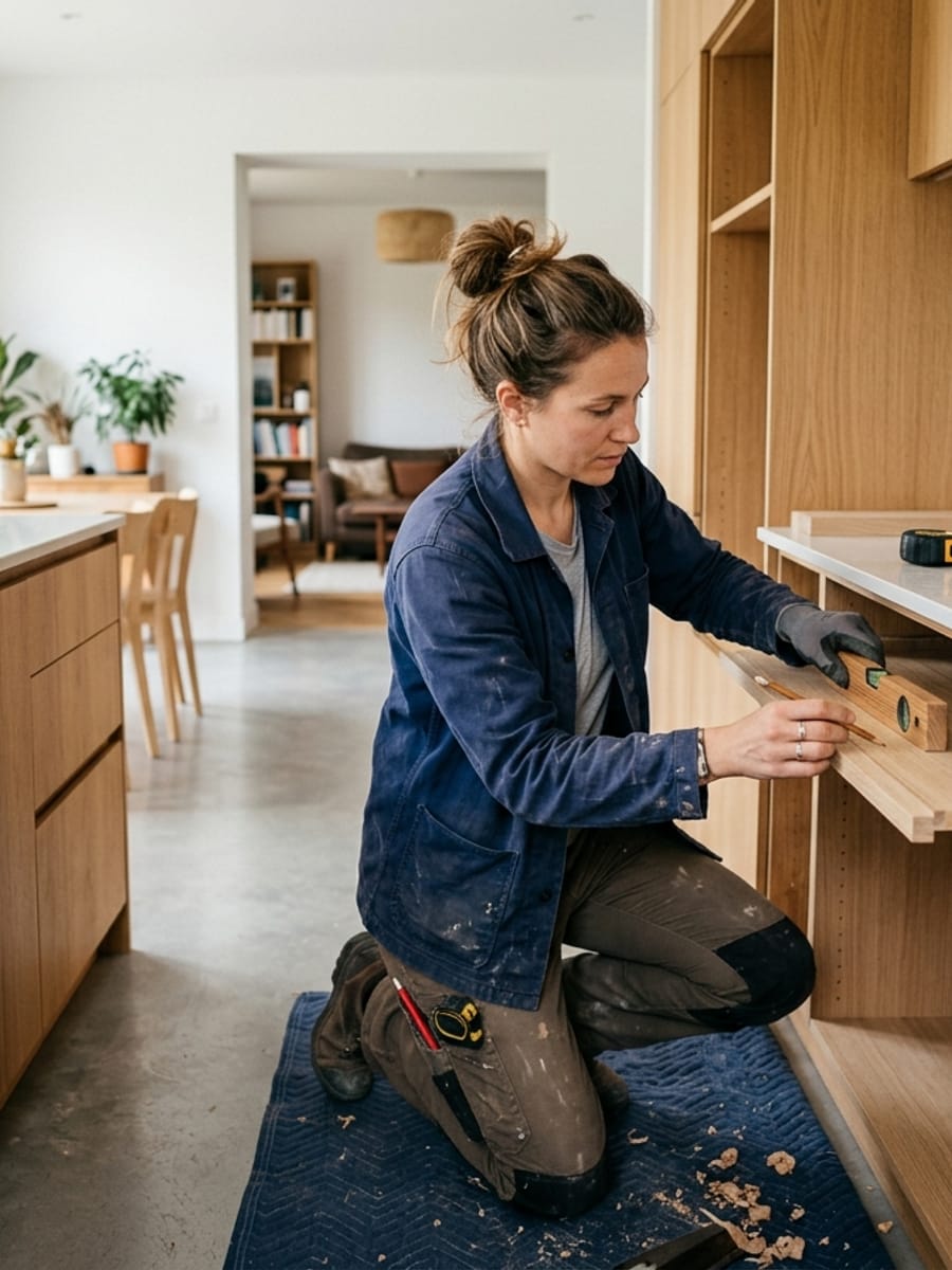Menuisier aan het werk met hout